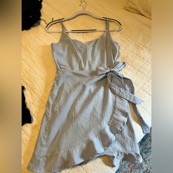 Blue Ruffled Wrap Mini Dress - Picture 3 of 7